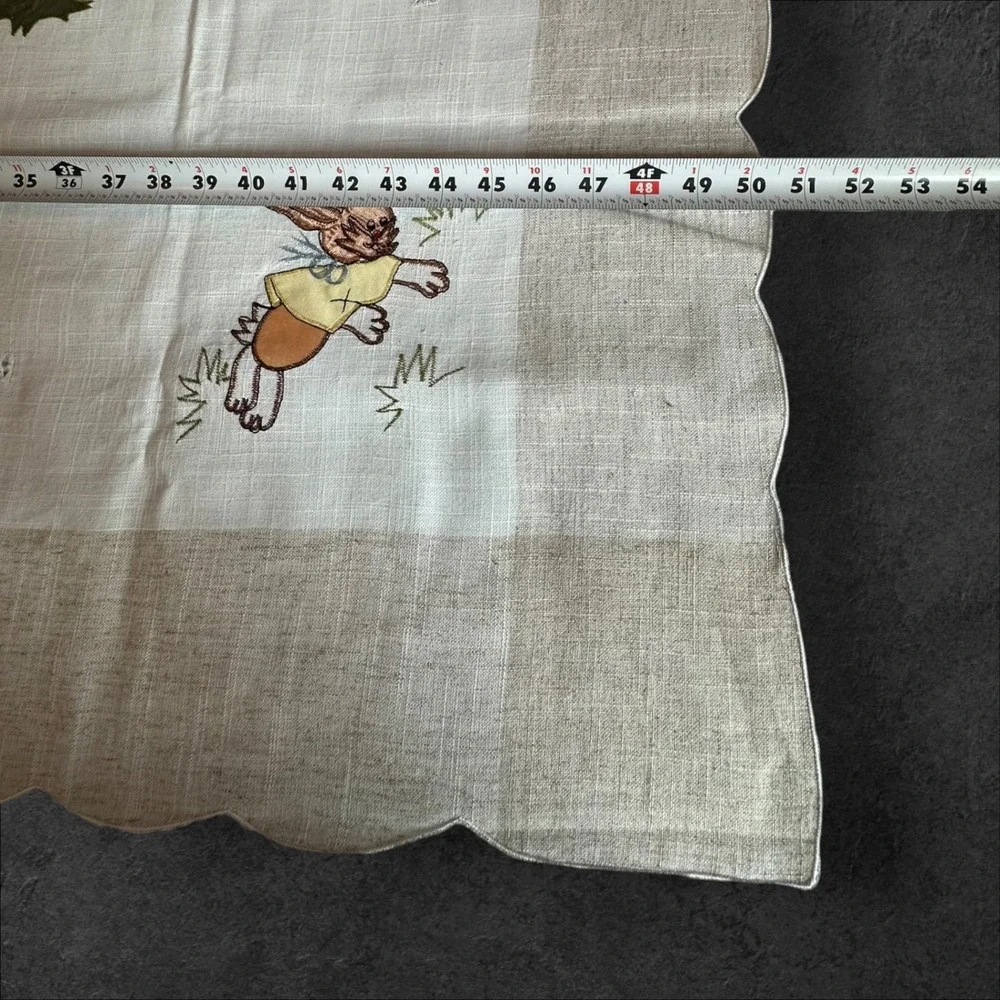 Easter Bunny Tablecloth 50x50 White Beige Embroidered Spring